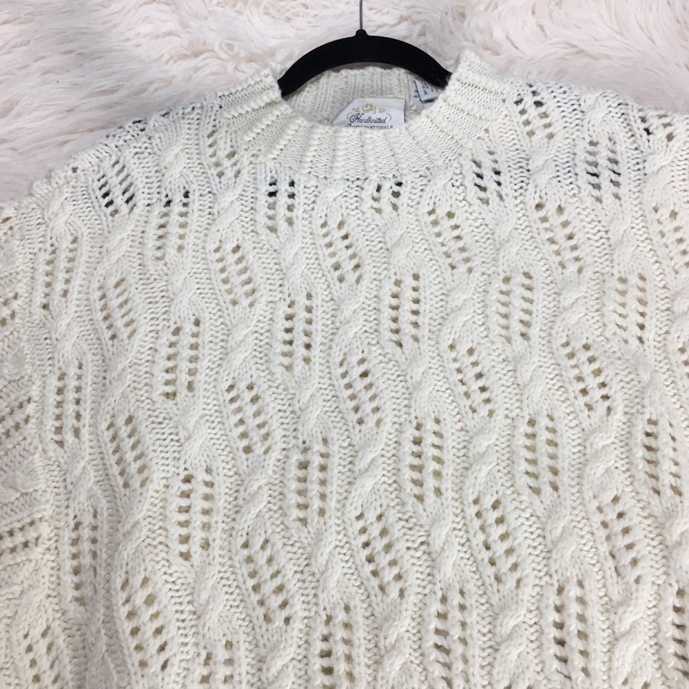 Vintage 90s Express Sweater | Cream Fisherman Knit Coastal Grandpa Chic - Picture 3 of 9
